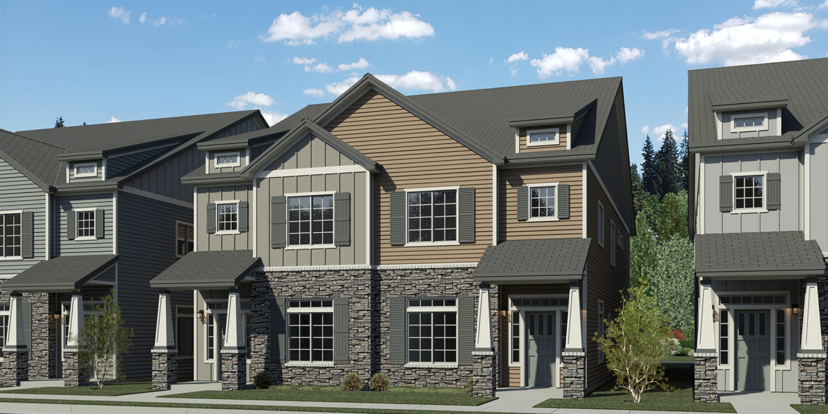 Luxury town house plan 3 bedroom 3.5 bathroom rear garage D-787