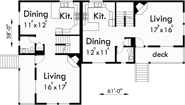 Main Floor Plan for D-511 Corner lot duplex house plans, 6 bedroom duplex house plans, corner lot house plans, D-511