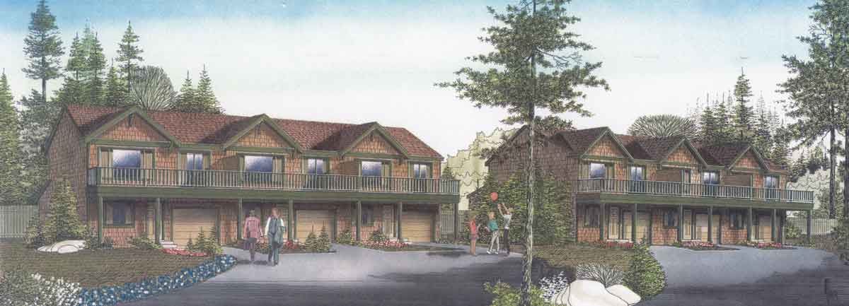 House front drawing elevation view for D-470 Triplex House Plans, Vacation House Plans, Row House Plans, D-470