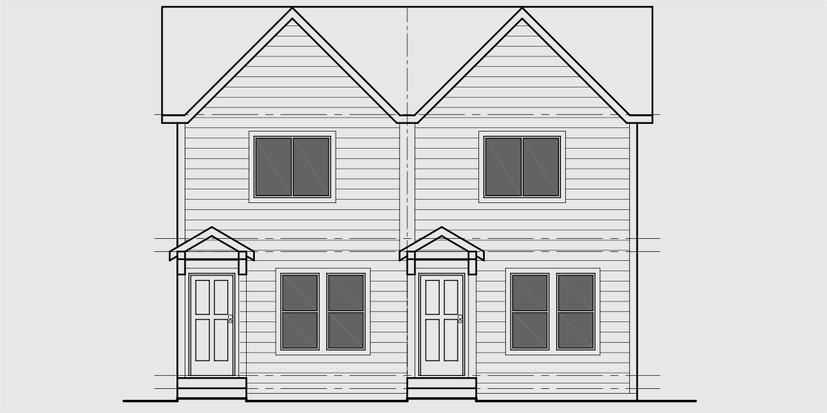 House front drawing elevation view for D-341 Duplex house plans, small duplex house plans, narrow  duplex house plans, affordable duplex floor plans, D-341