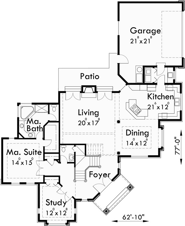 Main Floor Plan for 10029 Grand Entrance Corner Lot House Plan, Master on the Main Floor