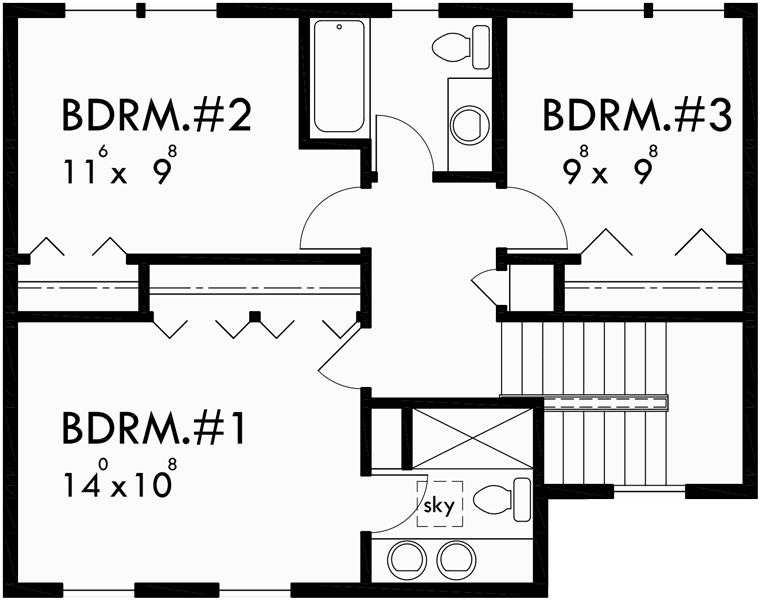 Upper Floor Plan for 10127 Two story house plans, 3 bedroom house plans, colonial house plans, 50 ft wide 24 ft deep