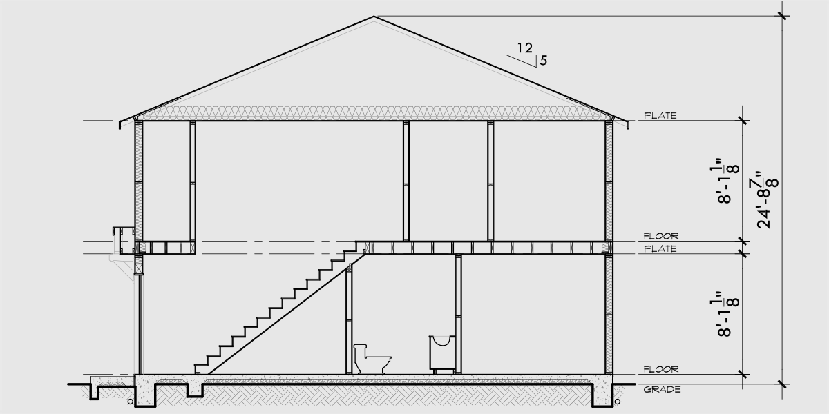 House rear elevation view for F-552 4 plex plans, townhome plans, 15 ft wide house plans, narrow lot townhouse plans, F-552