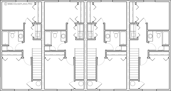 Upper Floor Plan 2 for 4 plex plans, townhome plans, 15 ft wide house plans, narrow lot townhouse plans, F-552
