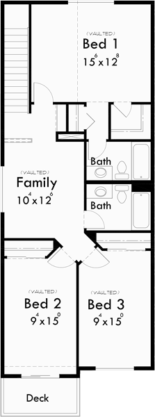 Upper Floor Plan for D-568 Duplex house plans, house plans with rear garages, D-568
