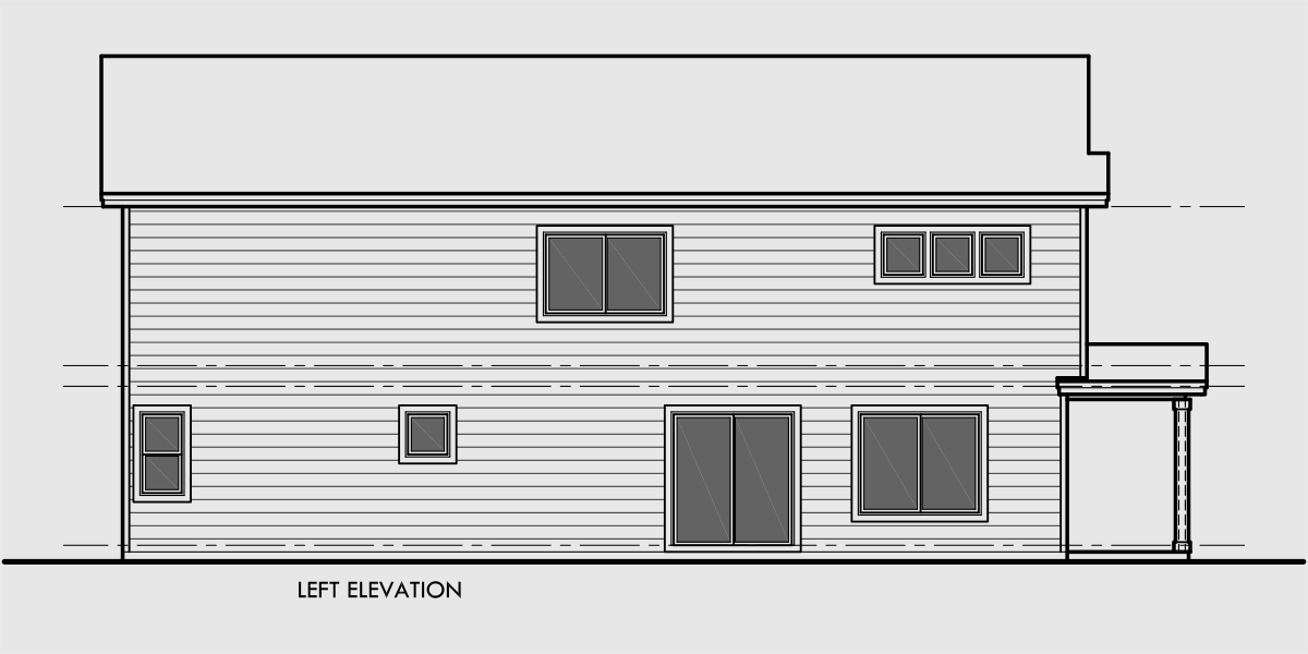 House rear elevation view for D-608 Duplex house plan with rear garage, narrow lot townhouse plan, duplex house plans with open floor plan