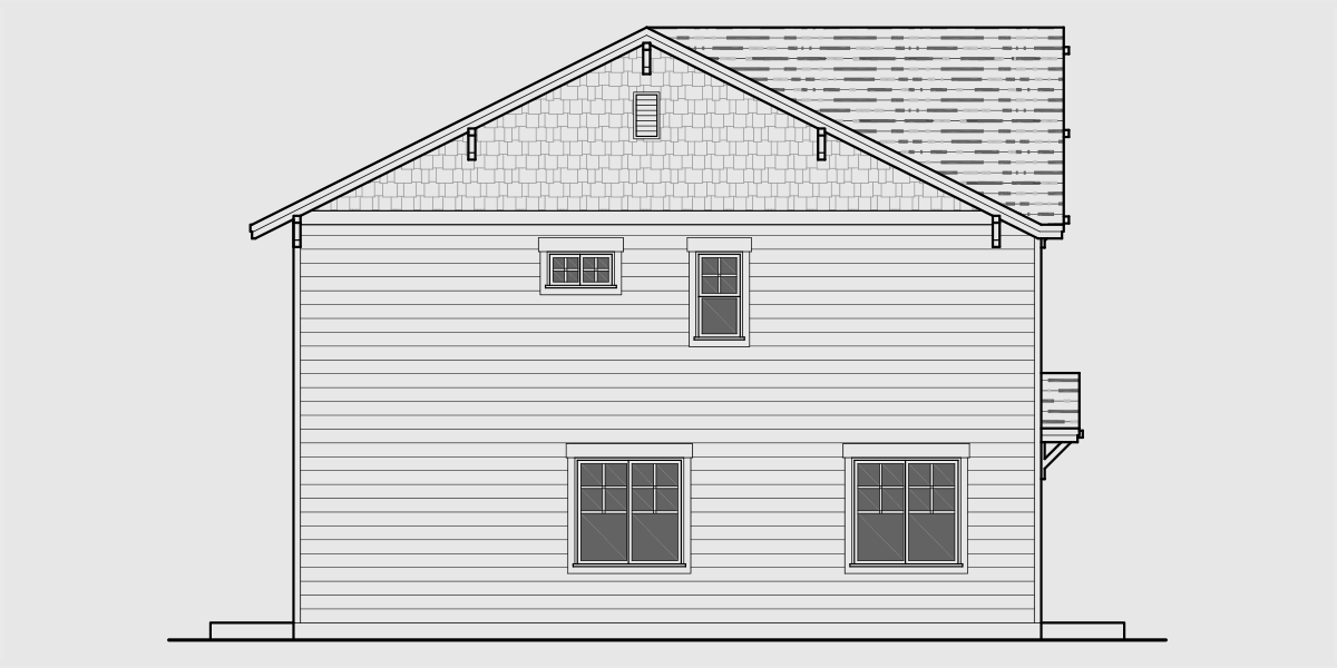 House rear elevation view for D-610 Affordable Narrow Duplex House Plan With 3 Bedrooms