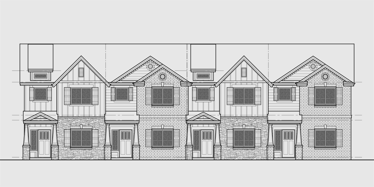 House rear elevation view for F-663 4 bedroom town house plan F-663