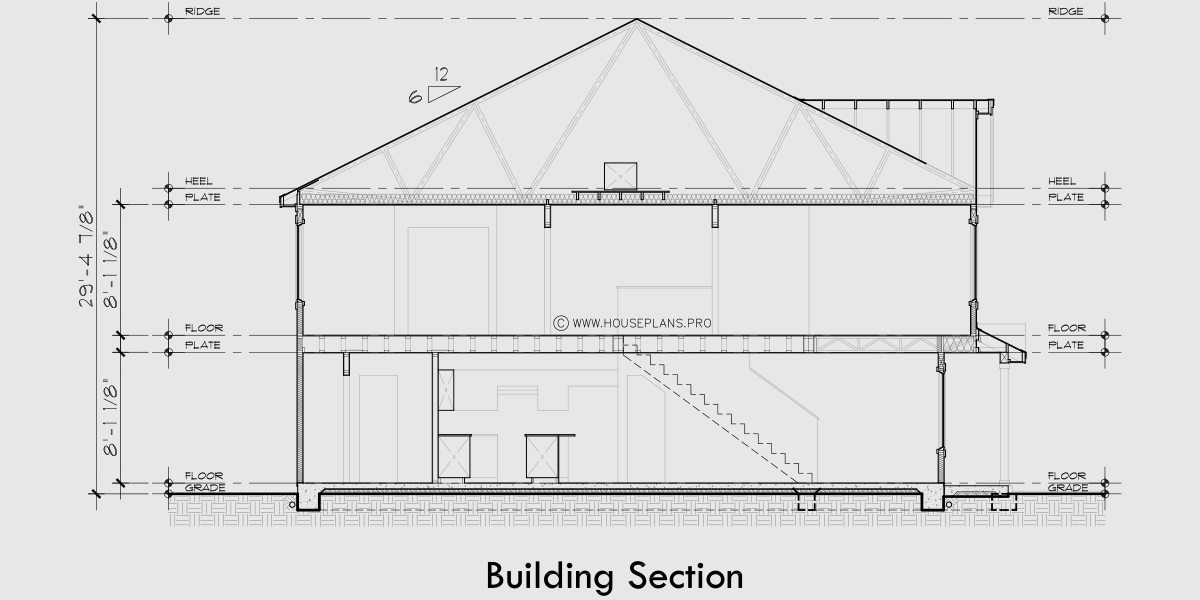 House rear elevation view for T-452 Narrow town house with TWO master bedrooms 2.5 baths