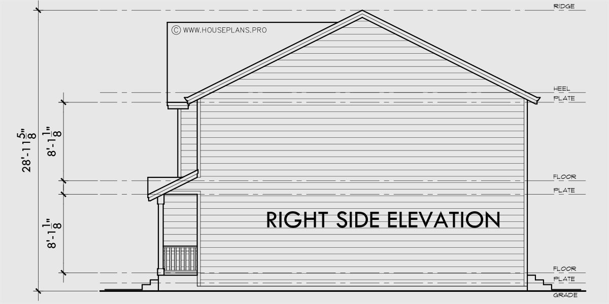 House rear elevation view for F-671 Quad plex town house plan F-671