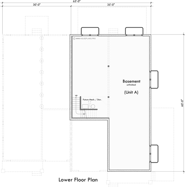 Basement Floor Plan for D-777 Wheelchair accessible, wide doorways and halls, duplex plan, D-777