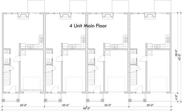 Main Floor Plan 2 for F-695 4 plex town house plan F-695