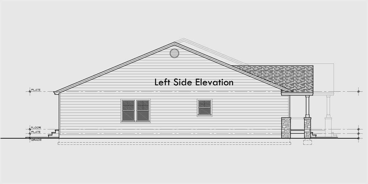 House rear elevation view for D-779 Wheelchair accessible wide doorways and halls duplex house plan 