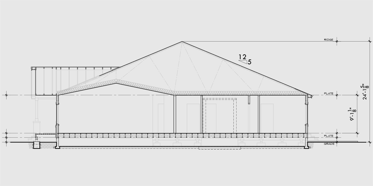 House rear elevation view for D-779 Wheelchair accessible wide doorways and halls duplex house plan 