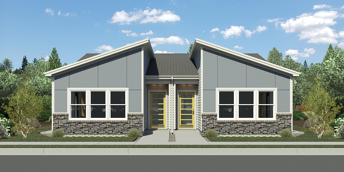 D-780 New one story 2 bedroom 2 bath 900 sq. ft. duplex plan