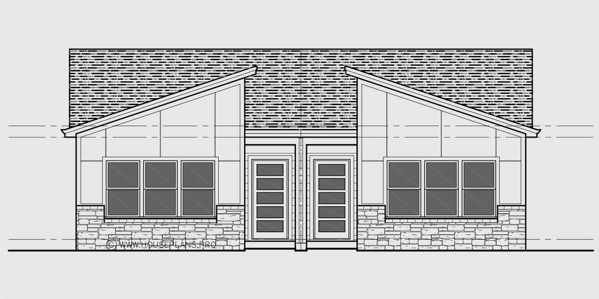 House front drawing elevation view for D-780 New one story 2 bedroom 2 bath duplex plan