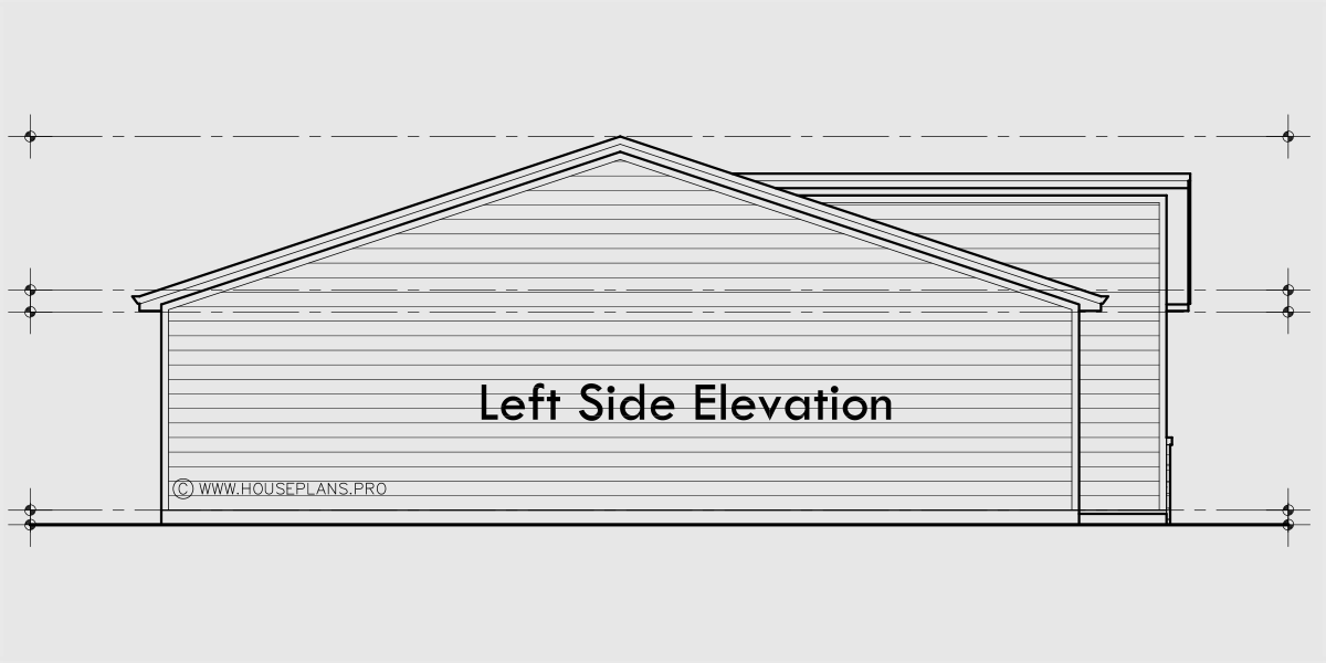 House rear elevation view for F-698 One level senior town house plan two bedroom two bath