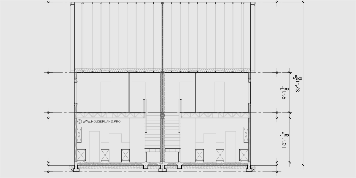 House rear elevation view for D-787 Luxury town house plan 3 bedroom 3.5 bathroom 