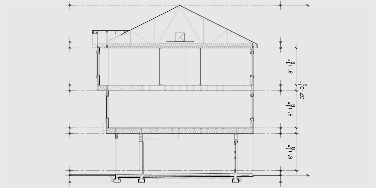 House rear elevation view for T-468 16 ft wide x 30 ft deep town house plan