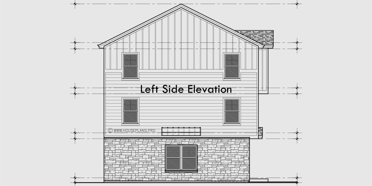 House rear elevation view for T-468 16 ft wide x 30 ft deep town house plan