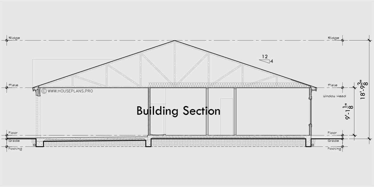 House rear elevation view for D-784 Popular one level 3 bedroom duplex plan with garage 